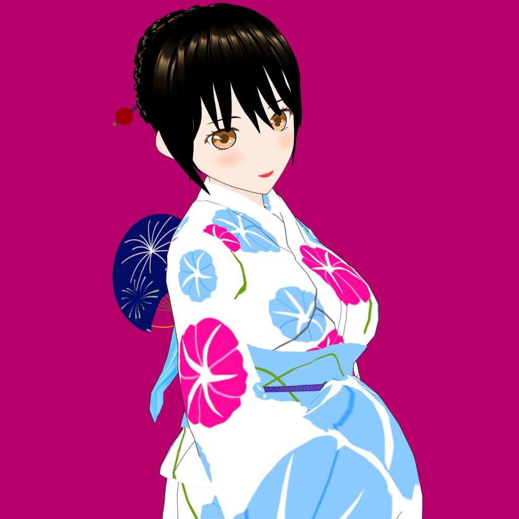 夕夏(yuuka)【オリジナル3Dモデル(VRM)+VRoid Studio用衣装カスタムアイテム+Blender用モデリングデータ(うちわ・かんざし)】