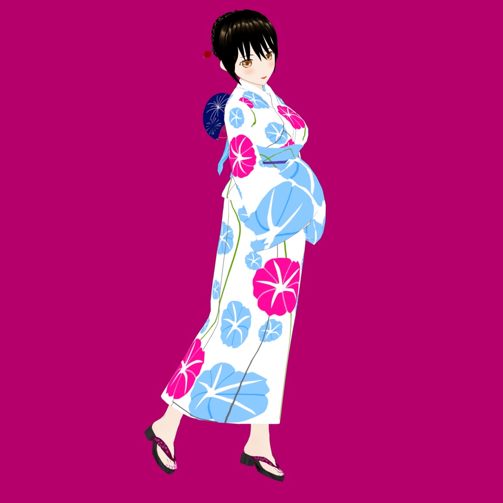 夕夏(yuuka)【オリジナル3Dモデル(VRM)+VRoid Studio用衣装カスタムアイテム+Blender用モデリングデータ(うちわ・かんざし)】