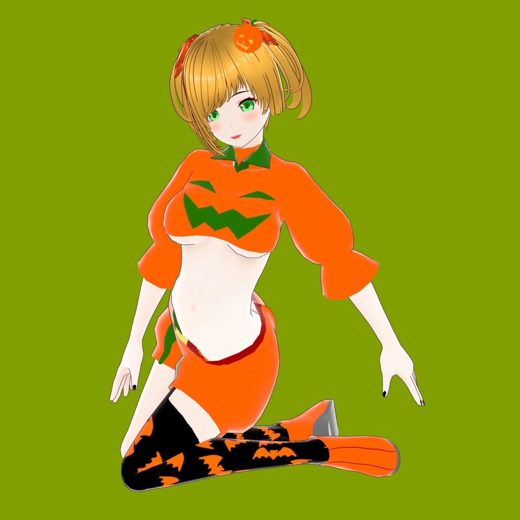 パンプキンガール【オリジナル3Dモデル(VRM)+VRoid Studio用衣装カスタムアイテム+Blender用アクセサリーblendファイル】