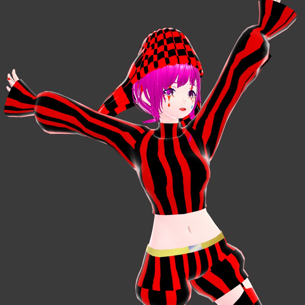 戦闘ピエロ【オリジナル3Dモデル(VRM)+VRoid Studio用衣装カスタムアイテム】