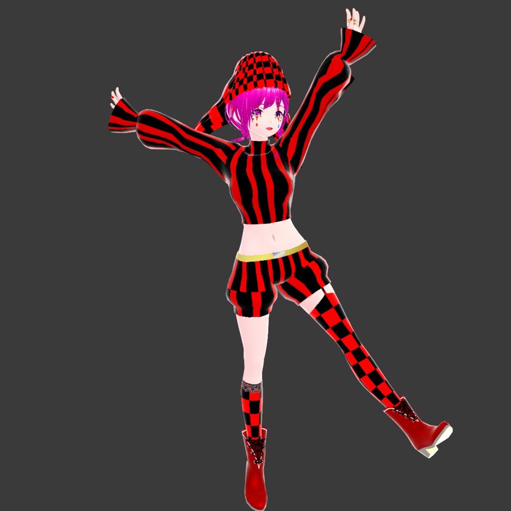 戦闘ピエロ【オリジナル3Dモデル(VRM)+VRoid Studio用衣装カスタムアイテム】