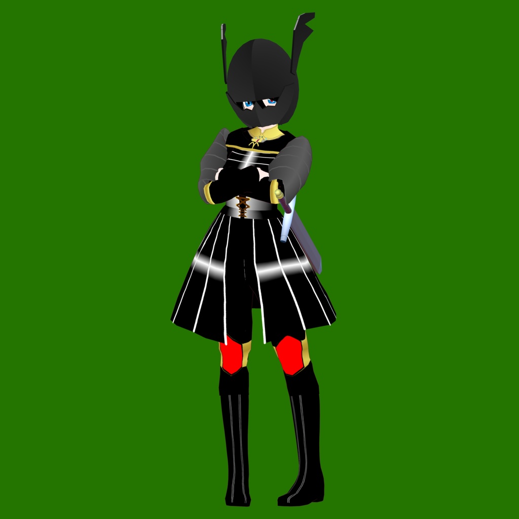 暗黒の戦士【オリジナル3Dモデル(VRM)+VRoid Studio用衣装カスタムアイテム+アクセサリ編集用Blenderプロジェクトファイル】