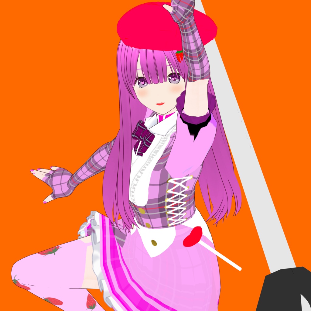 魔法少女ストロベリー【オリジナル3Dモデル(VRM)+VRoid Studio用衣装カスタムアイテム+アイテム編集用Blenderプロジェクトファイル】