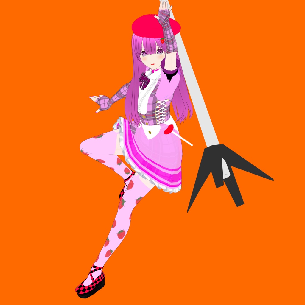 魔法少女ストロベリー【オリジナル3Dモデル(VRM)+VRoid Studio用衣装カスタムアイテム+アイテム編集用Blenderプロジェクトファイル】