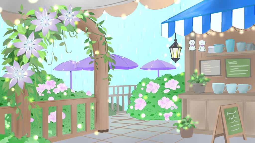 梅雨・カフェ・トケイソウ