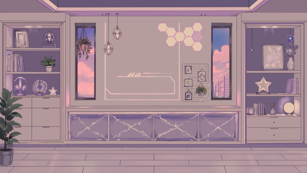 紫ネオンの配信部屋 (昼・夕方・夜)