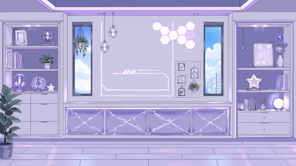 紫ネオンの配信部屋 (昼・夕方・夜)