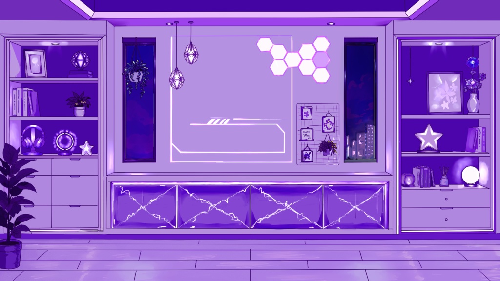 紫ネオンの配信部屋 (昼・夕方・夜)