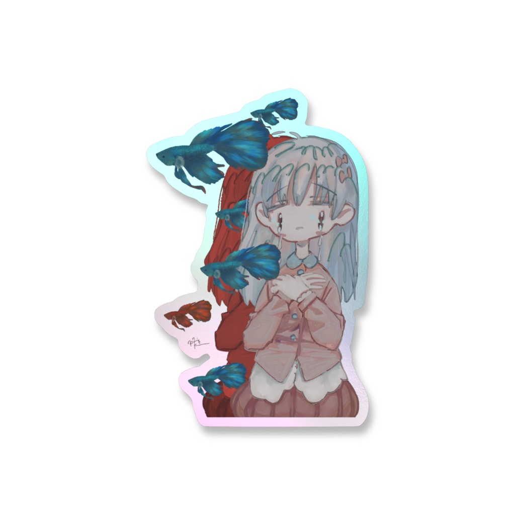 ベタと少女 オーロラスマホステッカー