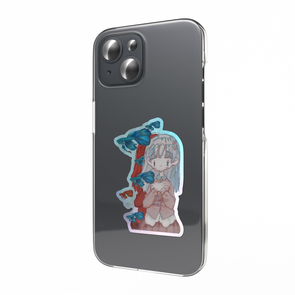 ベタと少女 オーロラスマホステッカー