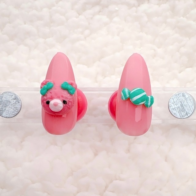 【3Dネイルパーツ】リボンくまちゃん&カラフルキャンディセット♡ハンドメイド