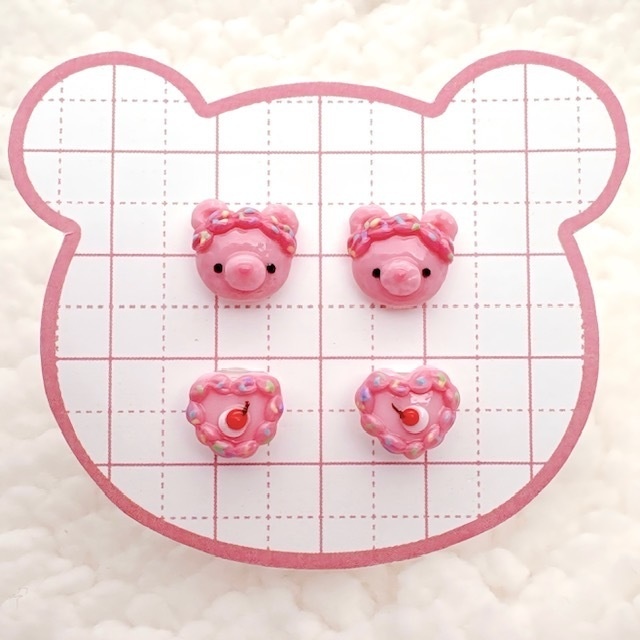 【3Dネイルパーツ】ゆめかわピンクホイップくまちゃんセット♡ハンドメイド