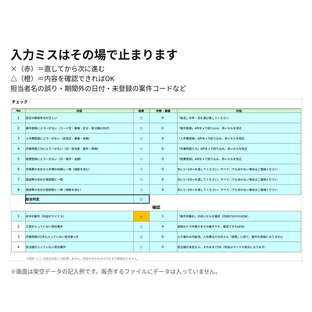 案件別 工数原価・利益管理表(Excel・マクロなし・2019対応)