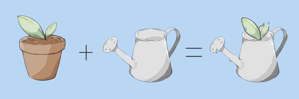 『葉+ジョウロ=入れ替え』