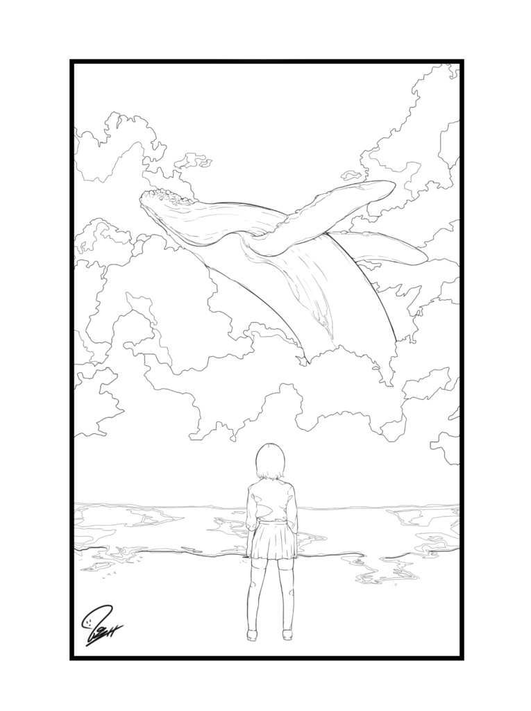 ピンクのクジラ 白黒