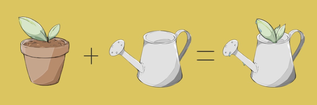 「草+ジョウロ=入れ替え」クリアファイル 黄色