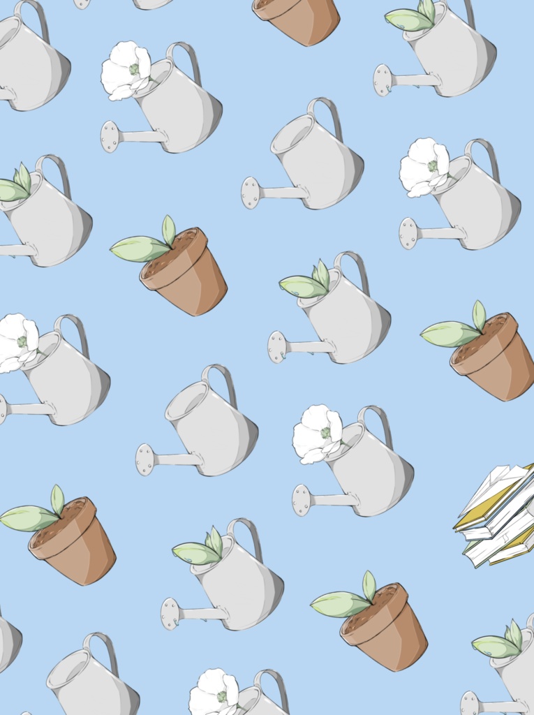 「草+ジョウロ=入れ替え」クリアファイル 青色