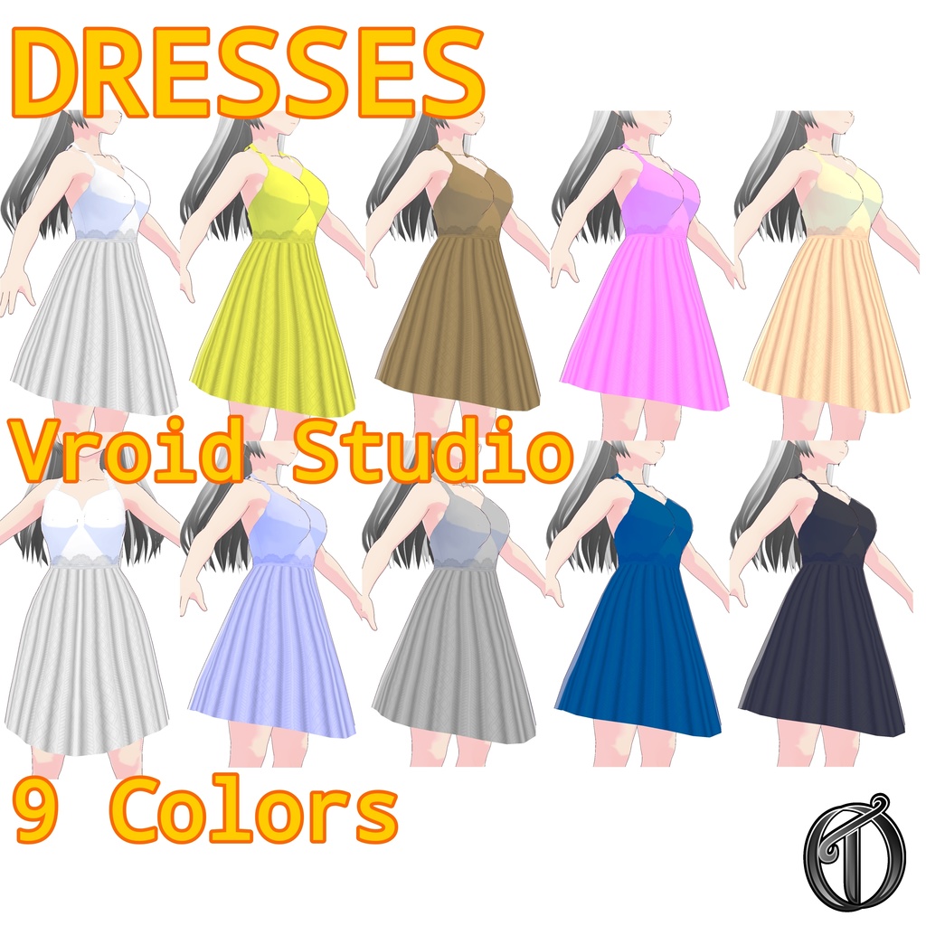 Vroid Studio | Dresses Cross Back Strap M1 | 9 Colors Preset & Textures