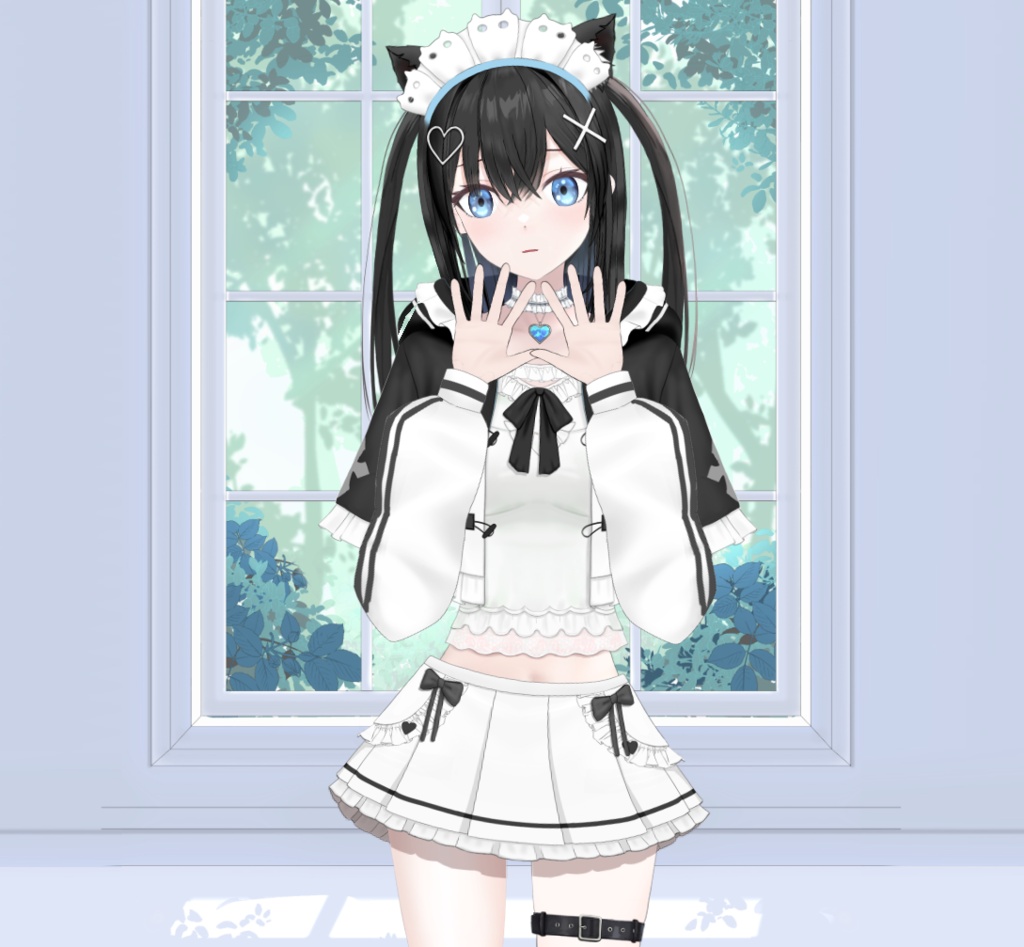 【価格応相談】黒猫耳メイドジャージツインテVTuberモデル　booth版