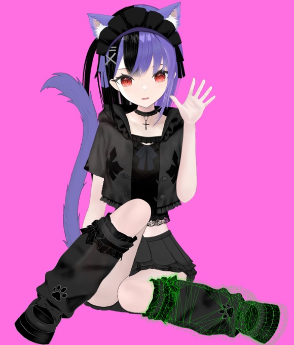 限定1点 カチューシャ黒紫猫耳メイド風ジャケット/VTuberモデル/Live2d
