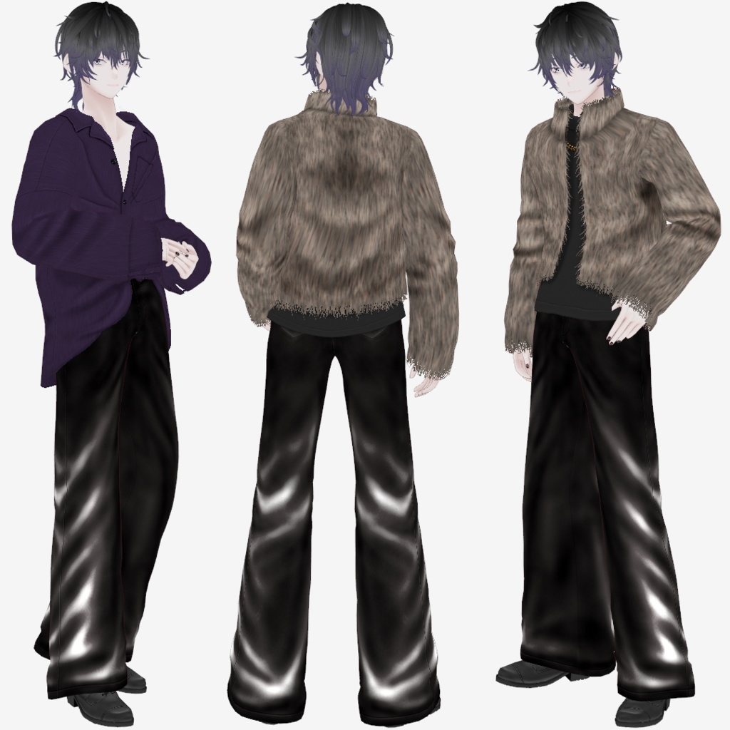 VRoid Studio 【1色無料】【Xwearデータ有】レザーワイドフレアパンツ