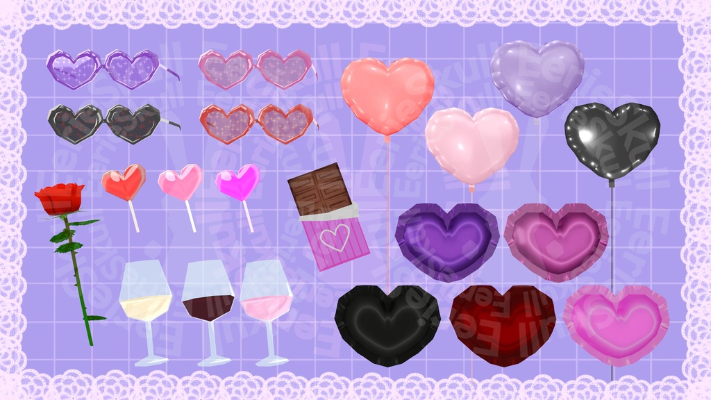Valentine's Day 3D VTuber Asset Pack | Lovecore Aesthetic |