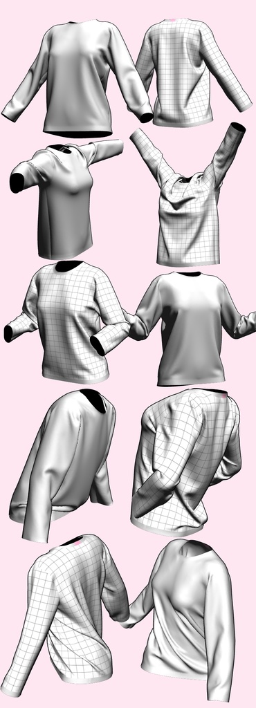 衣服参考3Dモデル集_女性_長袖Tシャツ_Ver1.4