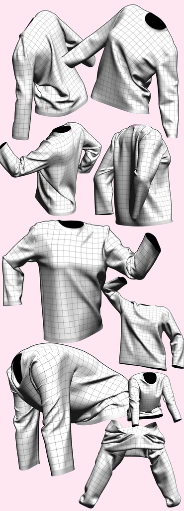 衣服参考3Dモデル集_女性_長袖Tシャツ2_Ver1.2