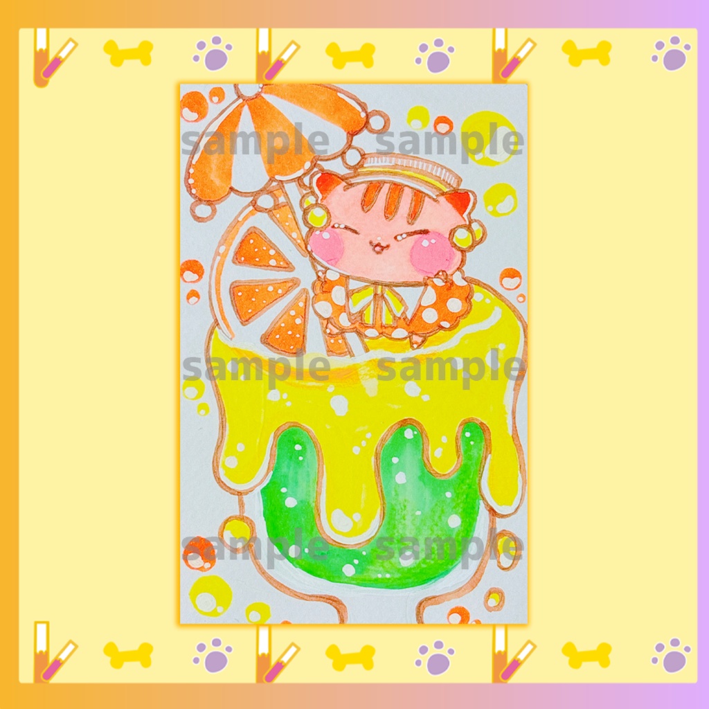 御主むむ直筆原画イラスト（むむにゃオレンジカクテル）