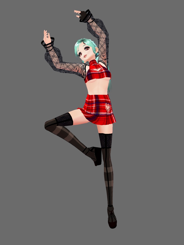 Tartan plaid 2 piece dress red VROID