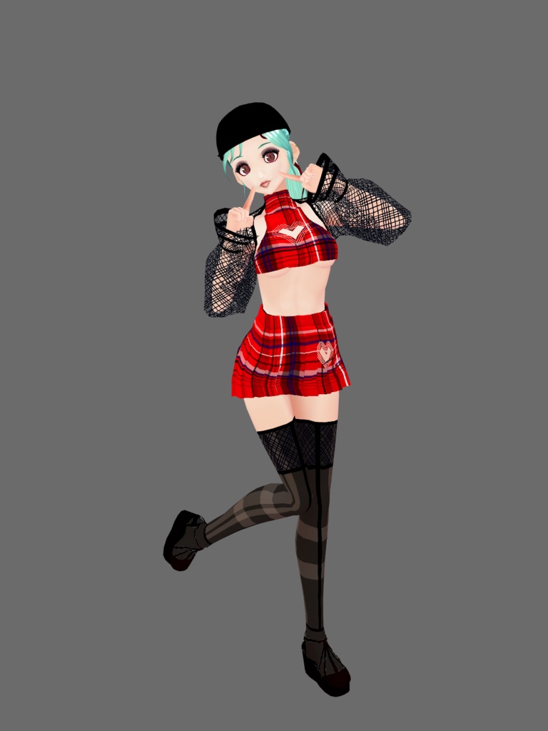 Vroid tartan dress beige two piece