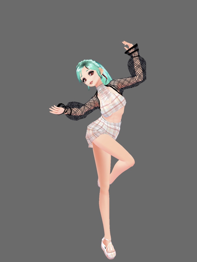 Vroid tartan dress beige two piece