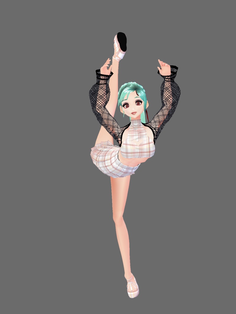 Vroid tartan dress beige two piece