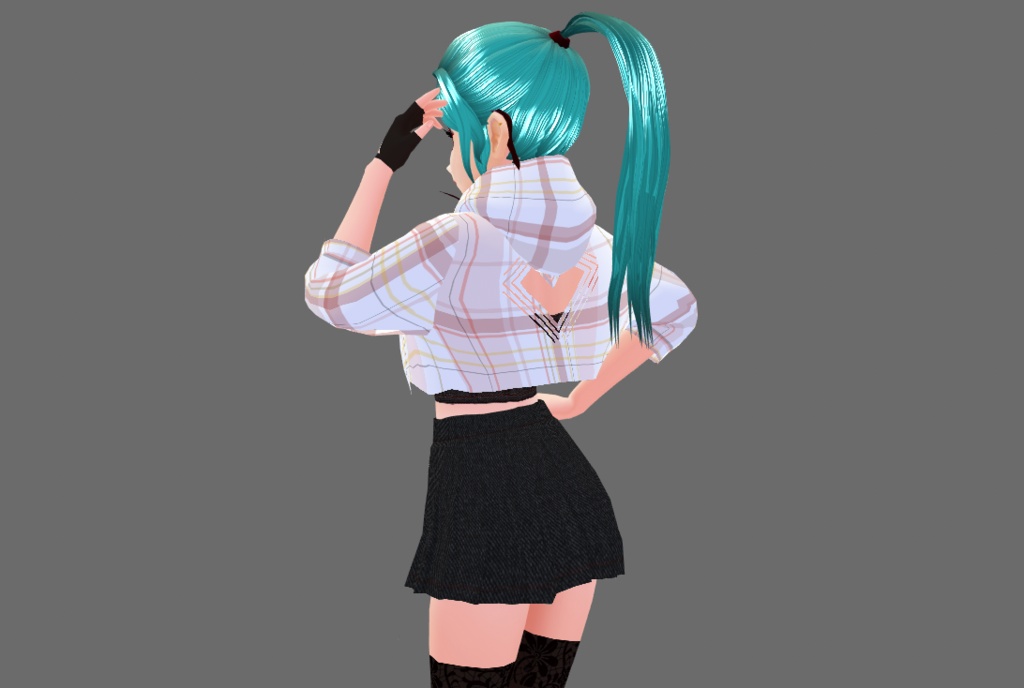vroid coy date outfit tartan hoodie cute