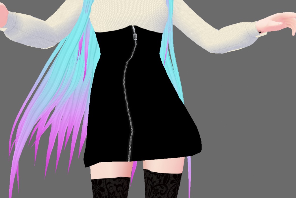 Vroid white knit sweater and black skirt