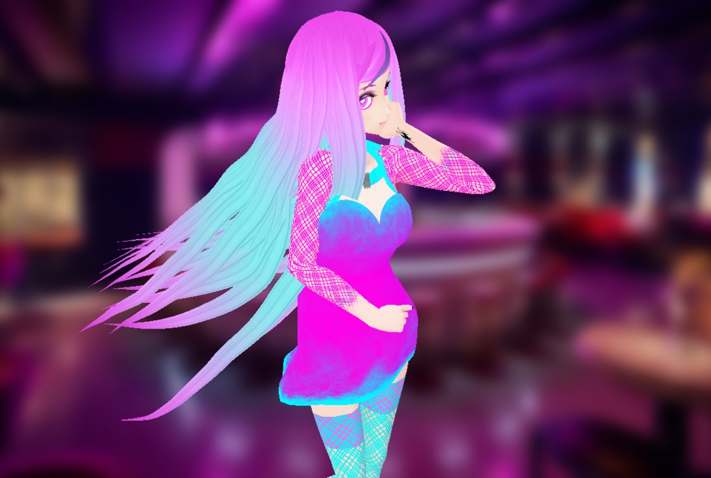magenta teal party dress vroid clubwear outfit