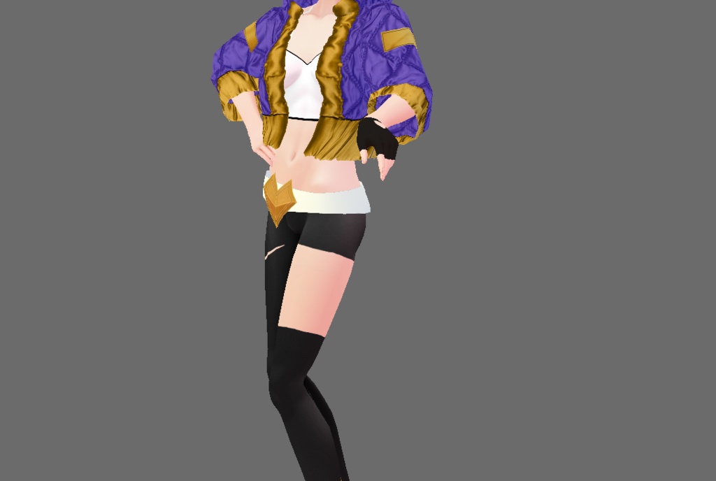 Akali KDA Popstars Cosplay outfit, on model.