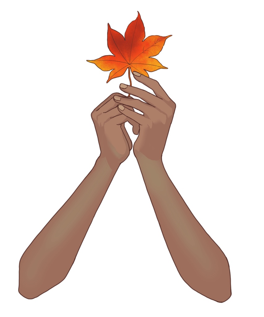 紅葉を持つ手