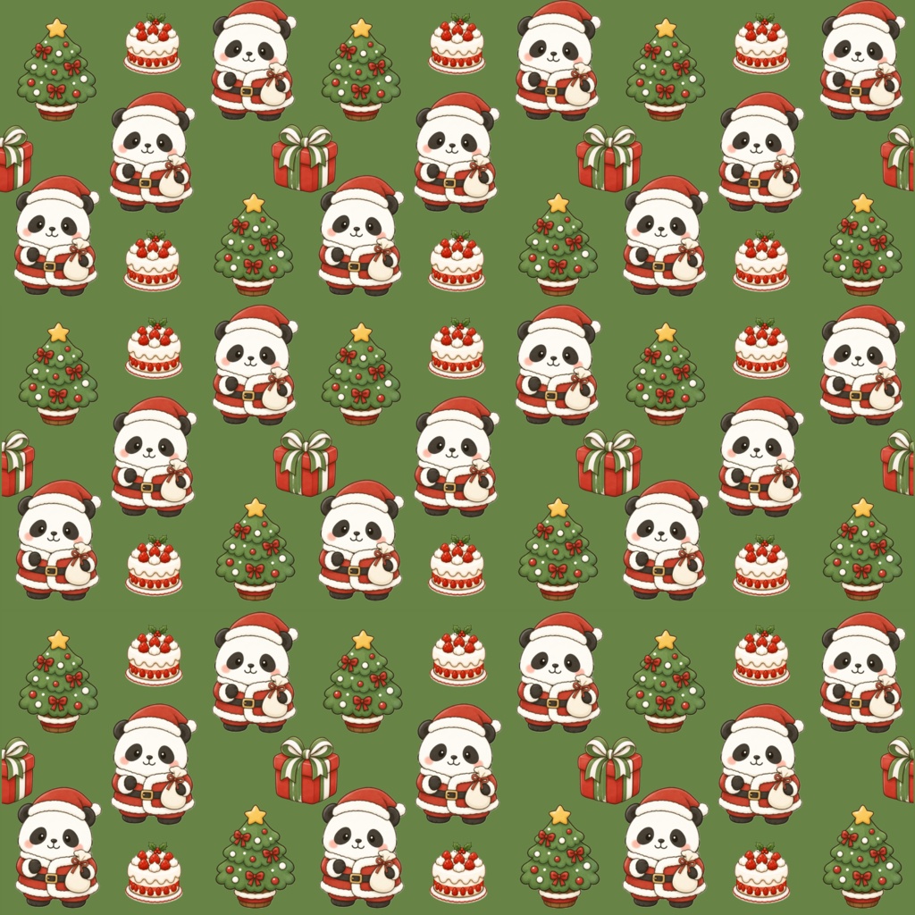 もふもふサンタさん(パンダ)クリスマスデジタルペーパー3色