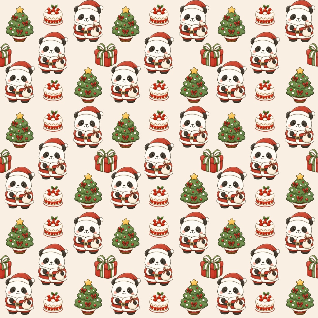 もふもふサンタさん(パンダ)クリスマスデジタルペーパー3色