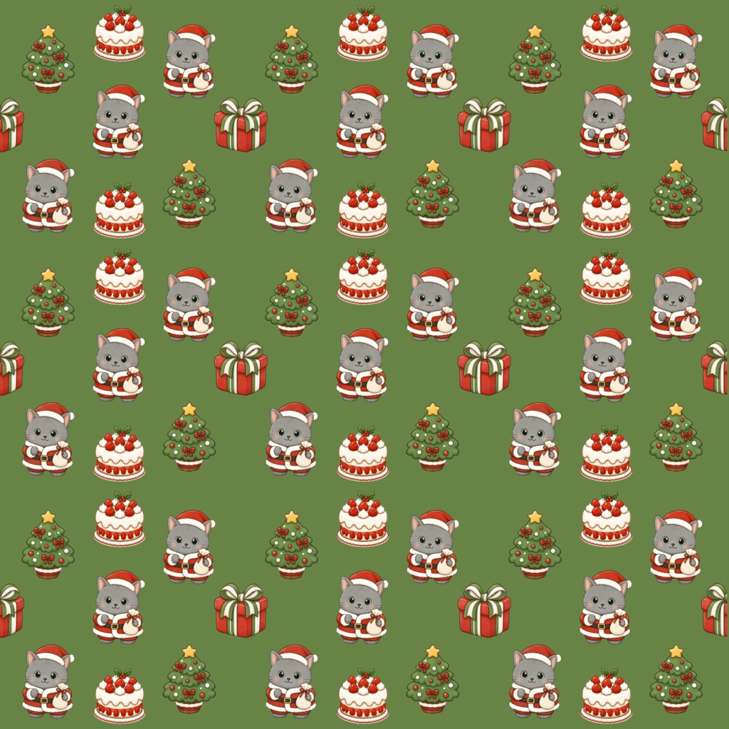 もふもふサンタさん(ねこ)クリスマスデジタルペーパー3色