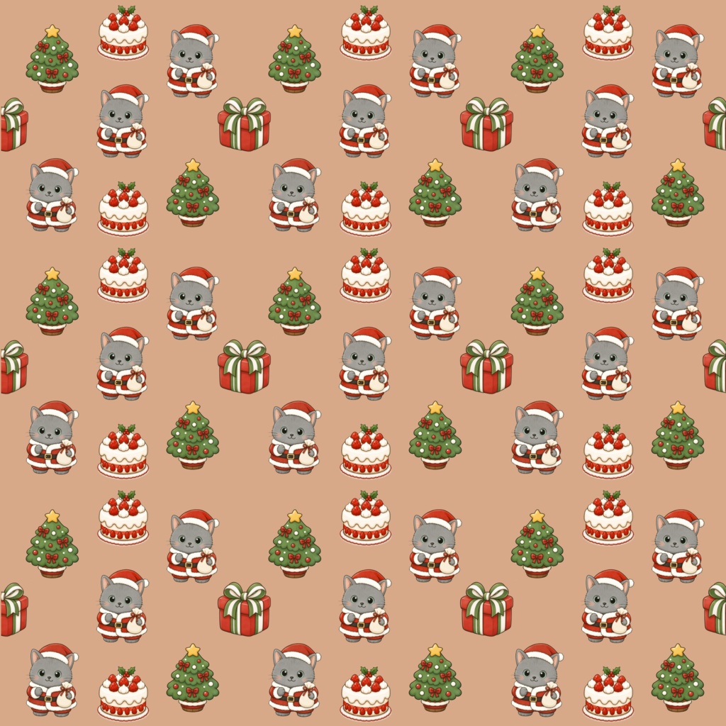 もふもふサンタさん(ねこ)クリスマスデジタルペーパー3色