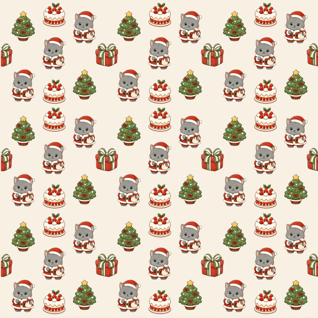 もふもふサンタさん（ねこ）クリスマスデジタルペーパー3色