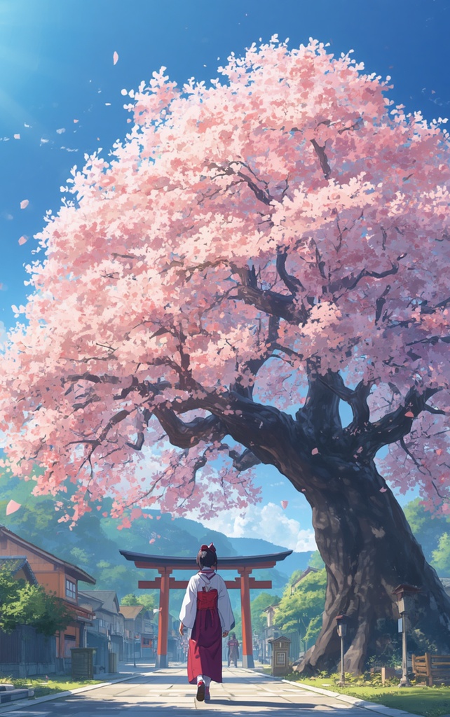 [A6小説表紙 / 桜花舞う神域の空 / 和風小説の表紙デザイン