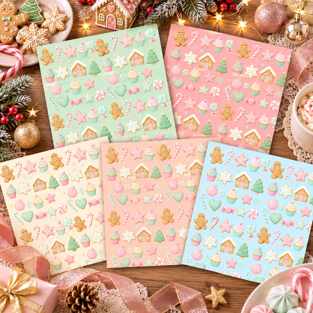 クリスマスお菓子柄 大人かわいい デジタルペーパー 5枚セット