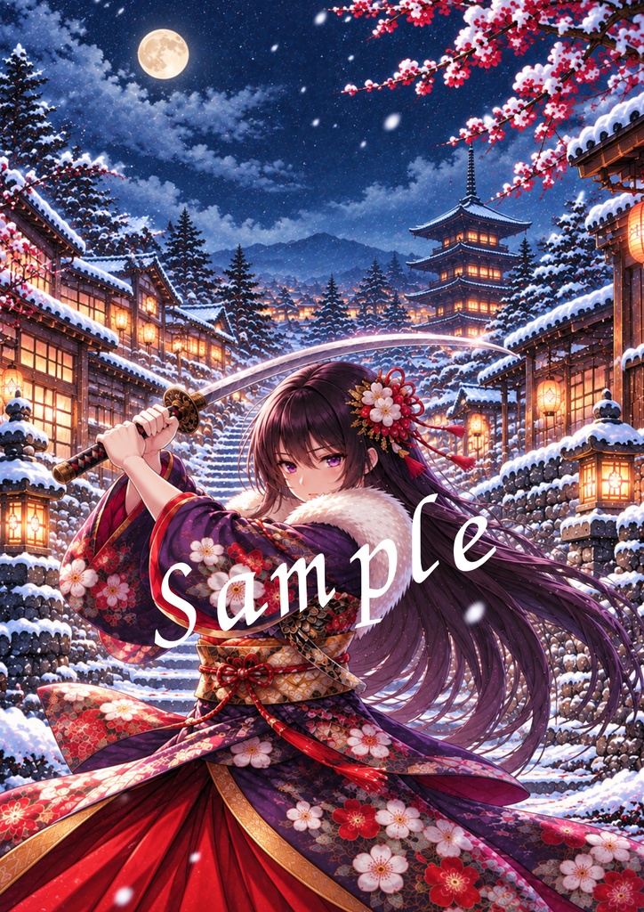 雪夜の舞う侍姫 京都 デジタルアート