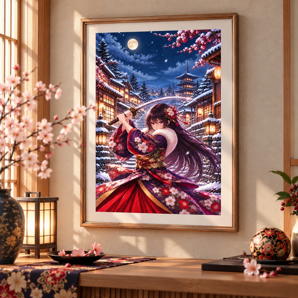 雪夜の舞う侍姫 京都 デジタルアート