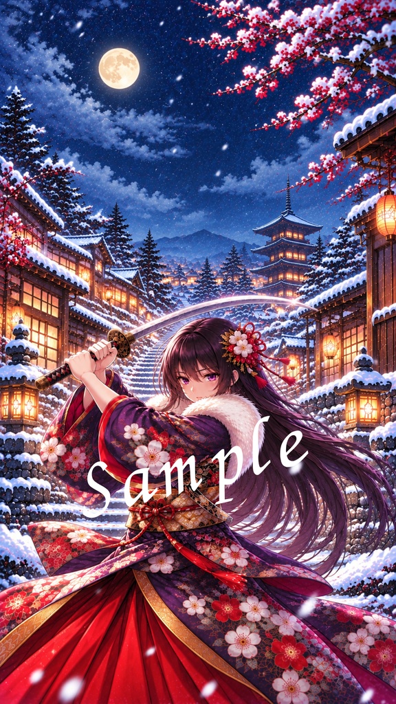 雪夜の舞う侍姫 京都 デジタルアート