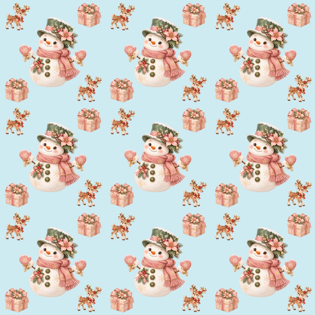 クリスマス雪だるま&トナカイ柄|デジタルペーパー5枚