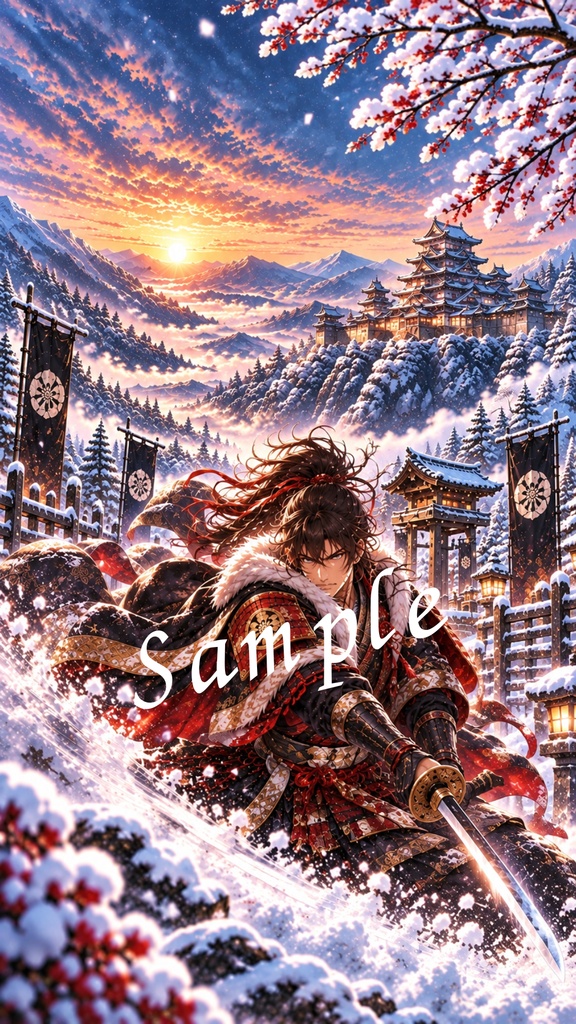 冬の山城の侍 デジタルアート1枚
